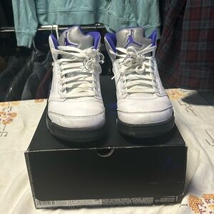 Size 11.5 jordan 5 white and purple